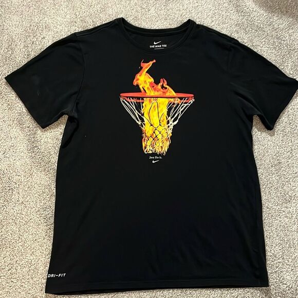 Nike Dri Fit  Men's Black Fire in the Hoop Bball Basketball T-Shirt L athletic - Picture 1 of 2